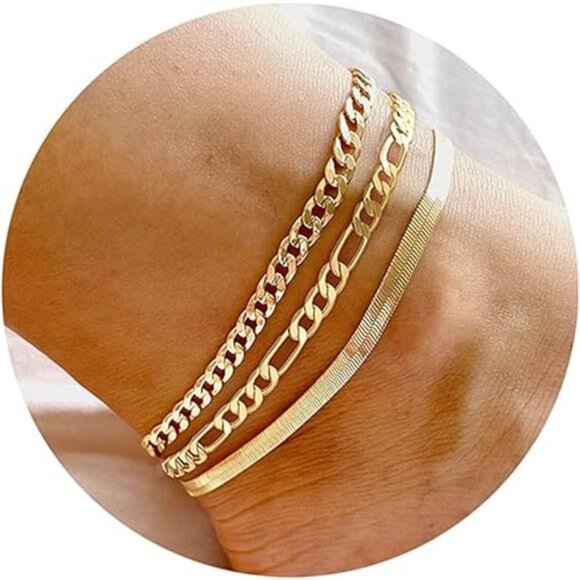 Gold Ankle Bracelets for Women, 14K Gold Anklets for Women Waterproof Cuban Link - Picture 7 of 7